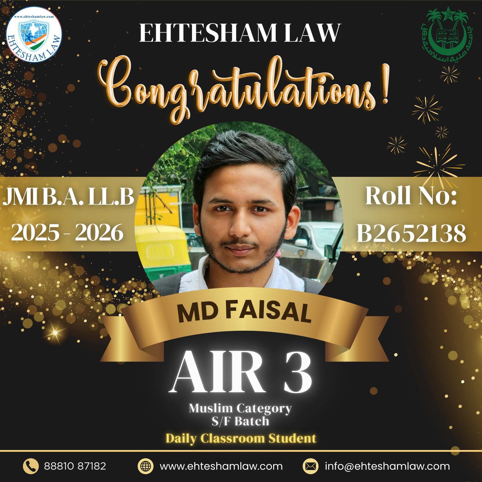 All india rank 05 in jamia millia islamia ballb of muslim regular