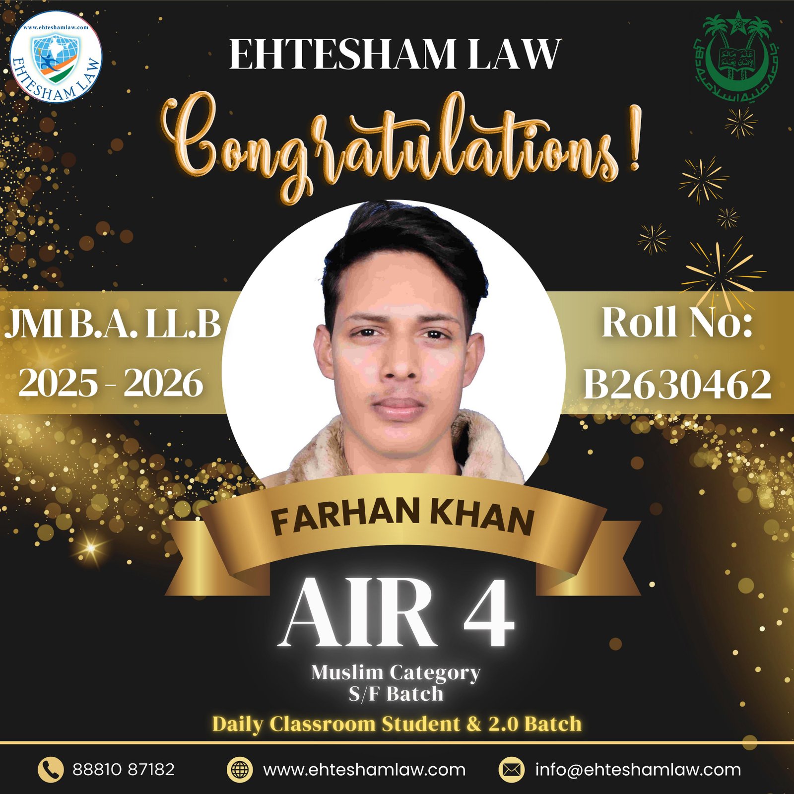 All india rank 05 in jamia millia islamia ballb of muslim regular