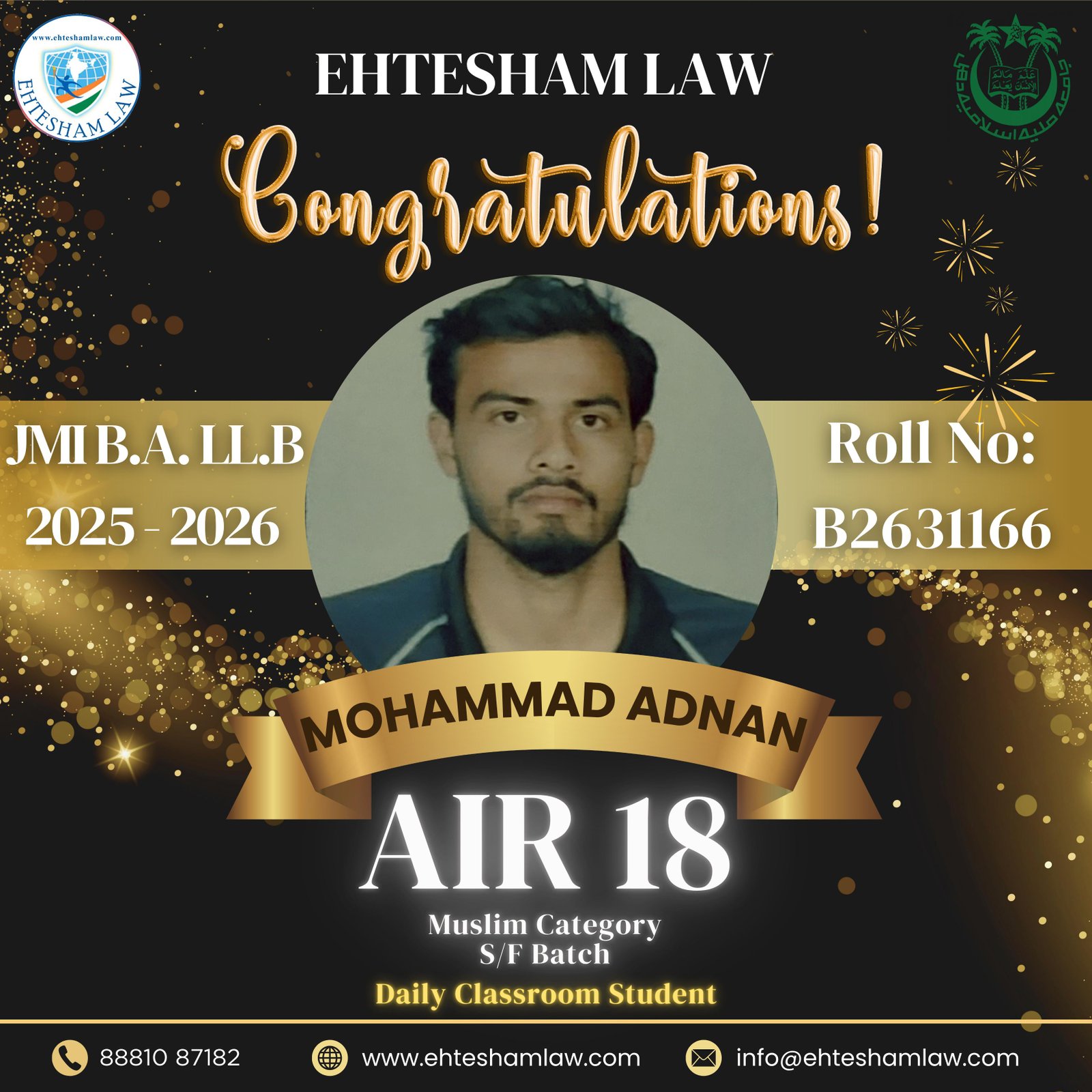 All india rank 05 in jamia millia islamia ballb of muslim regular