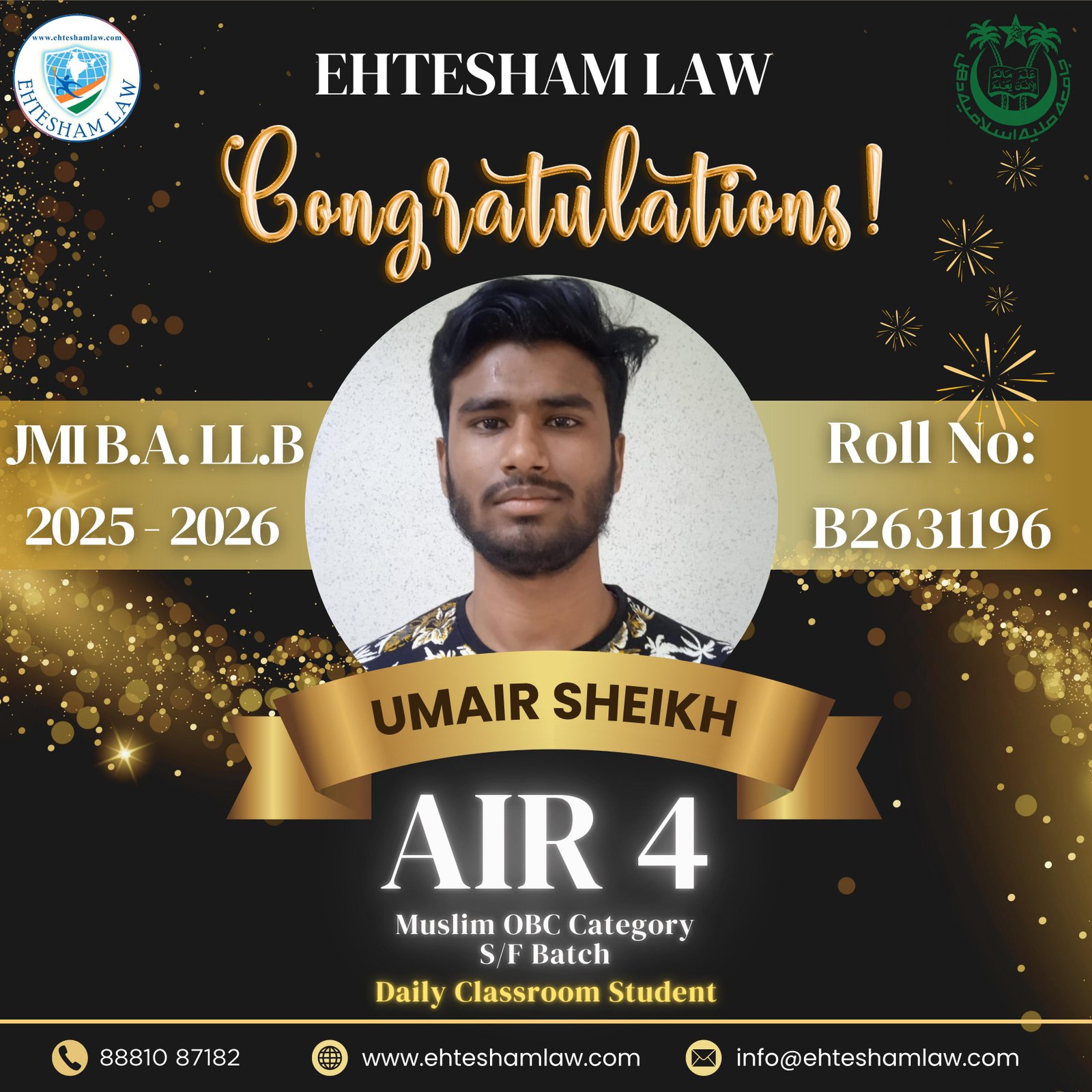 All india rank 05 in jamia millia islamia ballb of muslim regular