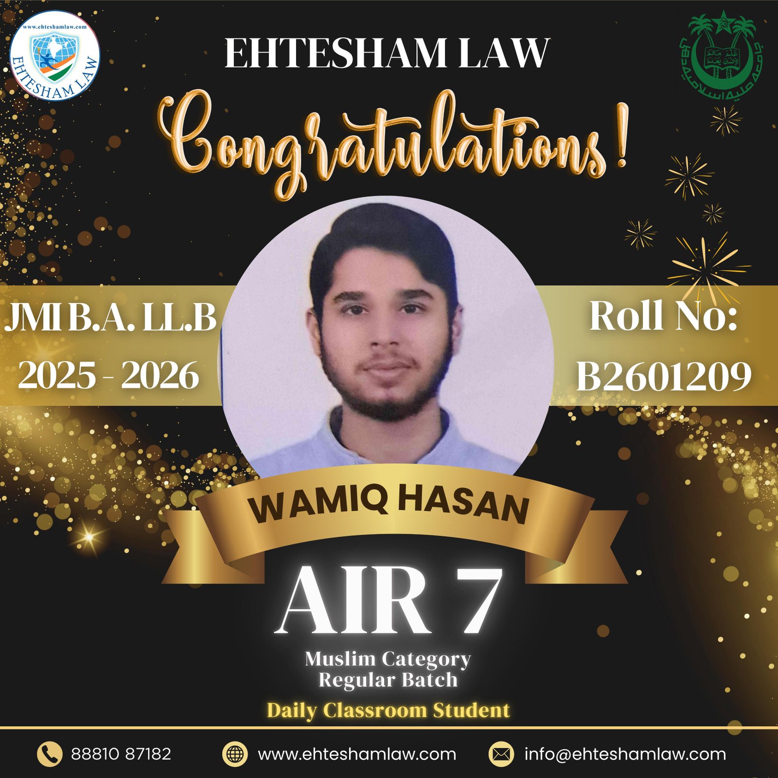 All india rank 05 in jamia millia islamia ballb of muslim regular