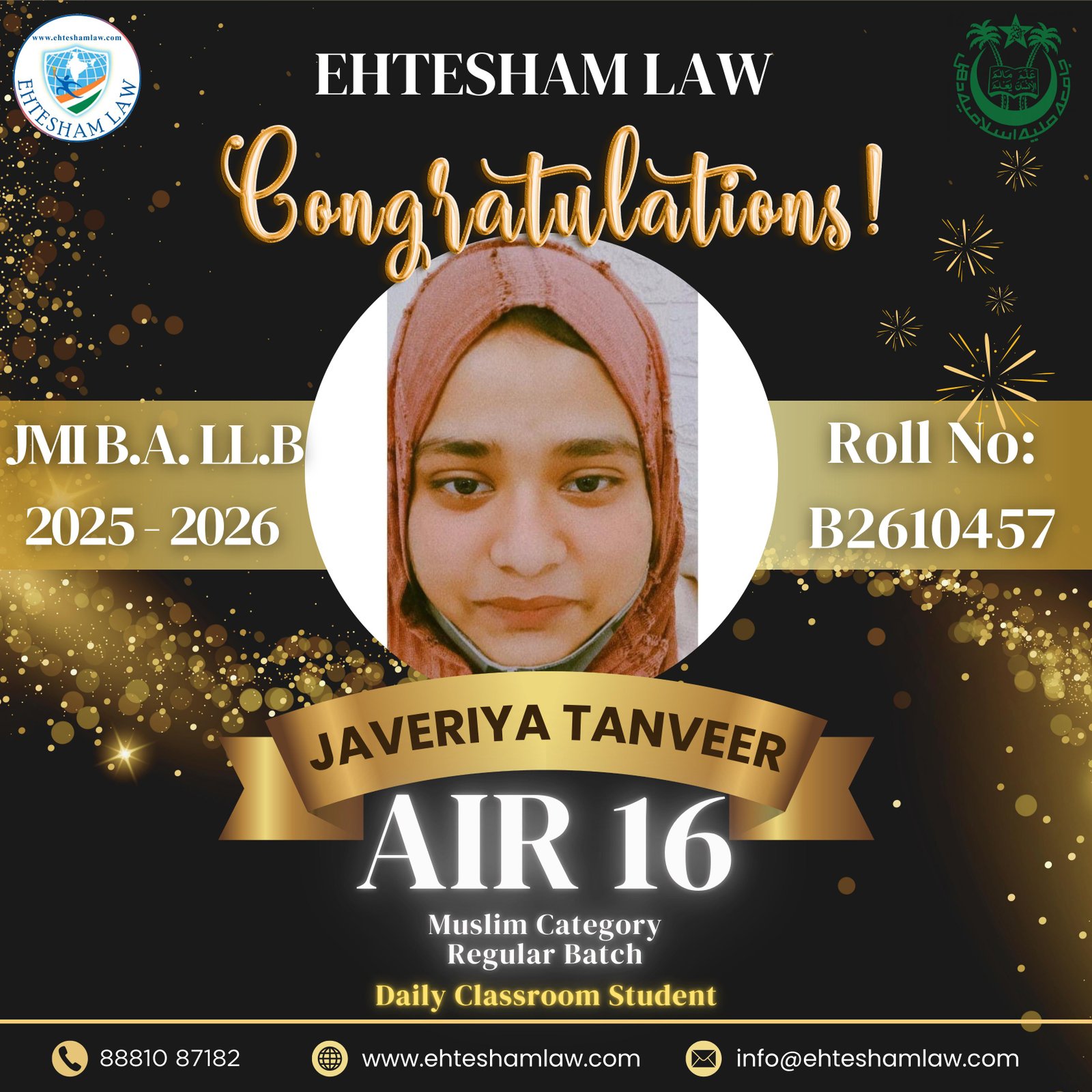 All india rank 05 in jamia millia islamia ballb of muslim regular