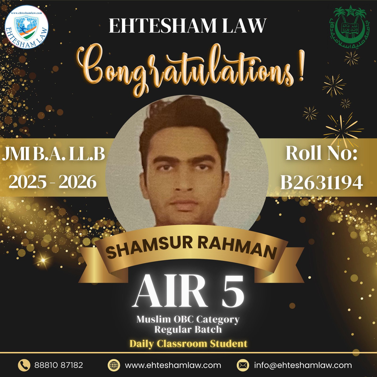 All india rank 05 in jamia millia islamia ballb of muslim regular