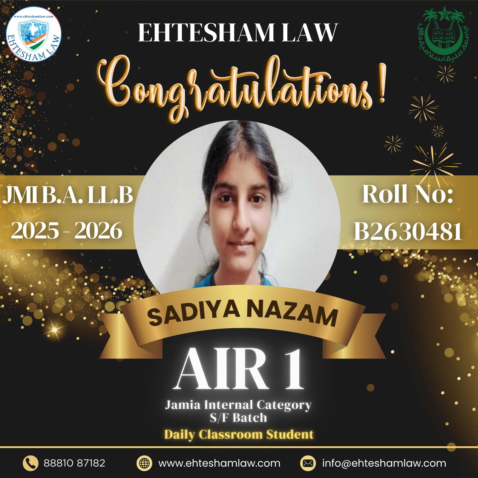 All india rank 05 in jamia millia islamia ballb of muslim regular